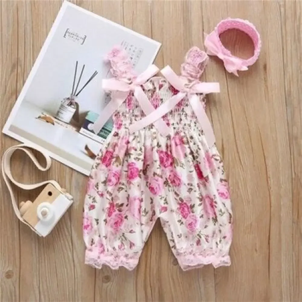 PitPat Baby Rose Floral Jumpsuit with Headband Size 0-6 Months